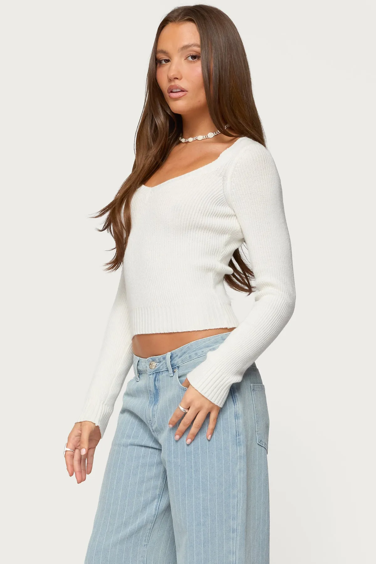 Maliah Ribbed Knit V Neck Top sold by Edikted product image thumbnail 3