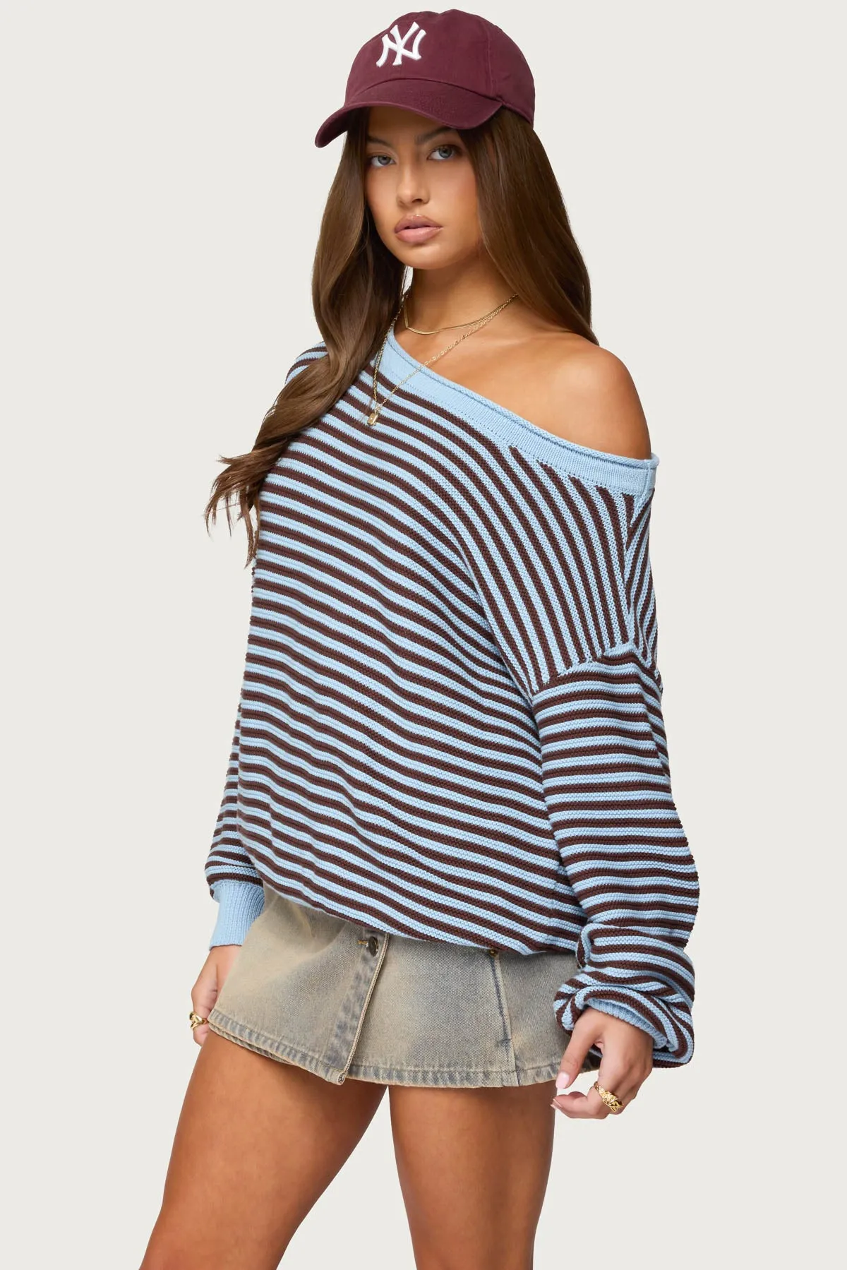 Averi Striped Oversized Off Shoulder Sweater sold by Edikted product image thumbnail 3