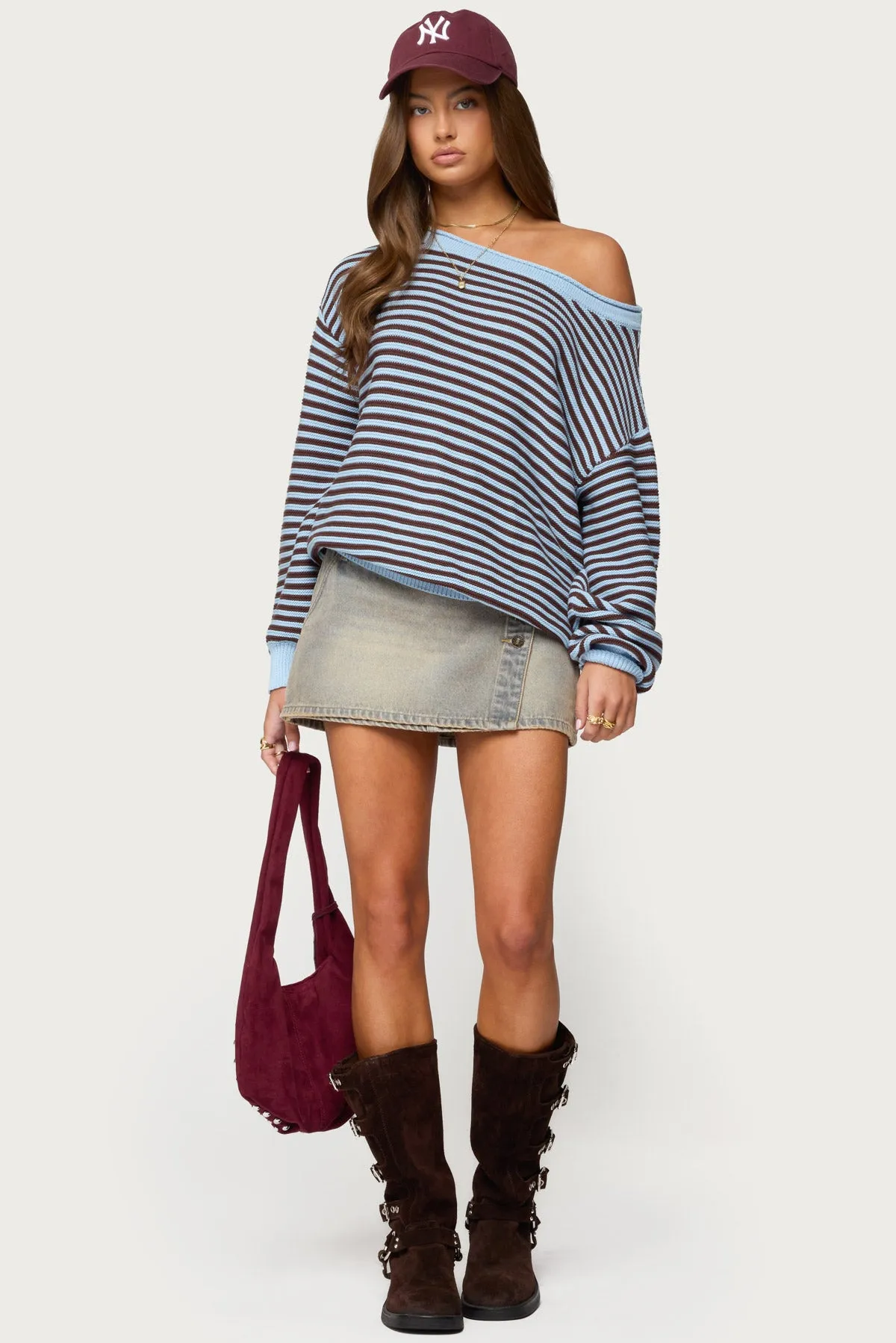 Averi Striped Oversized Off Shoulder Sweater sold by Edikted product image thumbnail 2