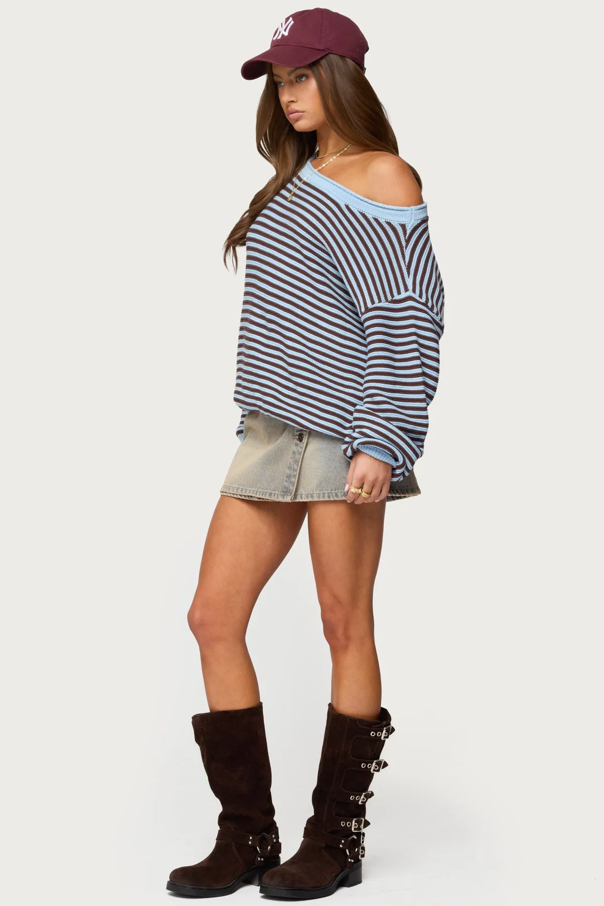 Averi Striped Oversized Off Shoulder Sweater sold by Edikted product image thumbnail 4