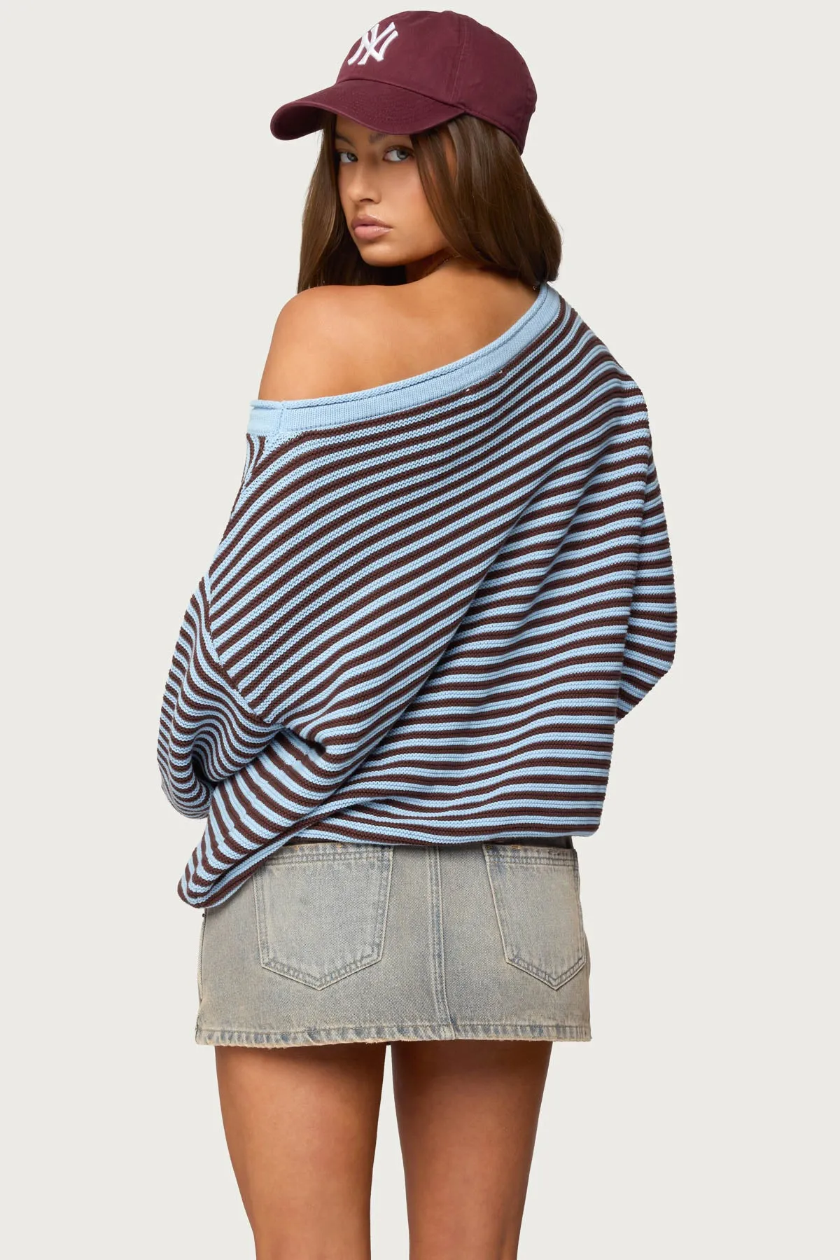 Averi Striped Oversized Off Shoulder Sweater sold by Edikted product image thumbnail 5