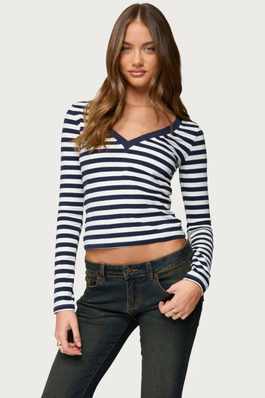 Solly Striped Long Sleeve T Shirt sold by Edikted