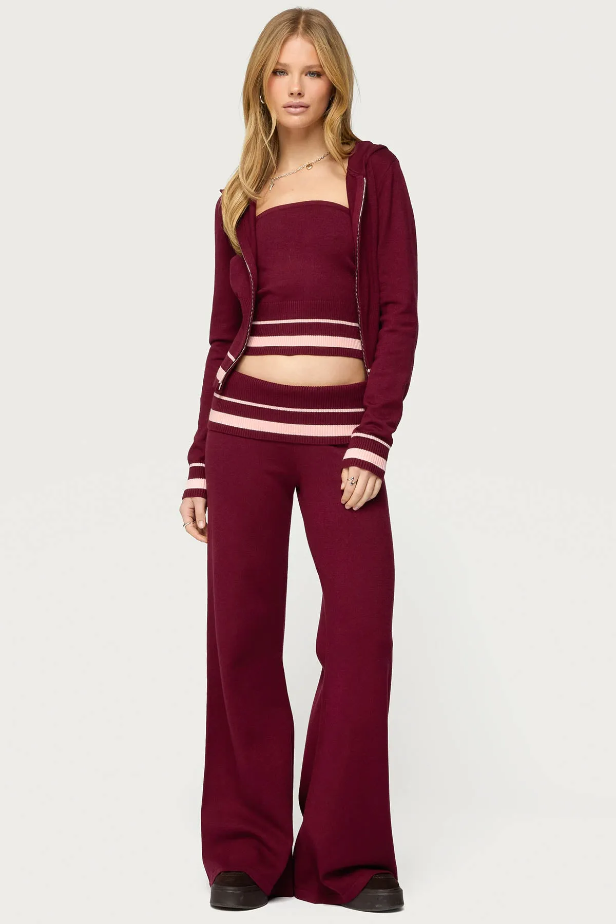 Kaliya Stripey Knit Zip Up Hoodie sold by Edikted product image thumbnail 4