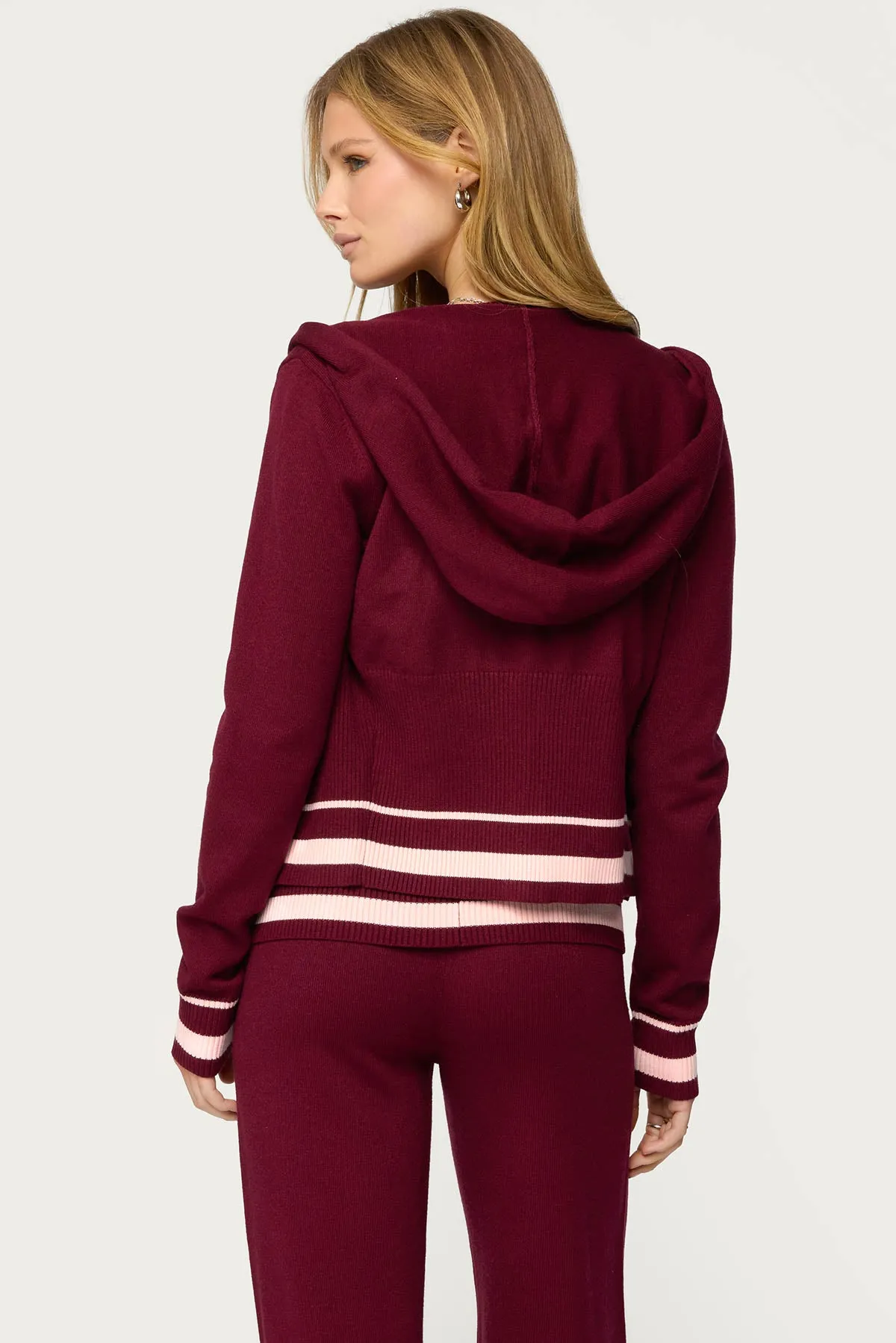 Kaliya Stripey Knit Zip Up Hoodie sold by Edikted product image thumbnail 5