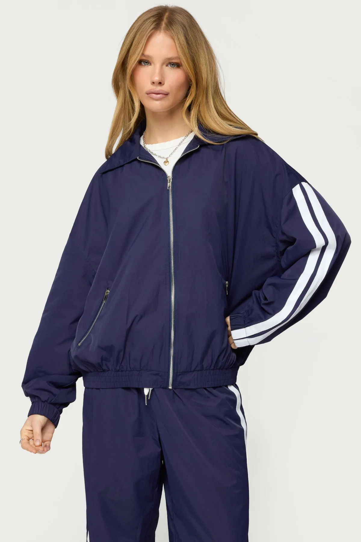 Kieran Stripey Nylon Track Jacket sold by Edikted