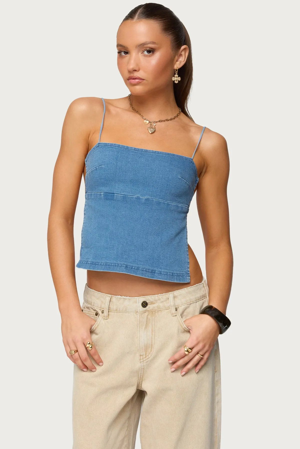 Conley Backless Denim Top sold by Edikted