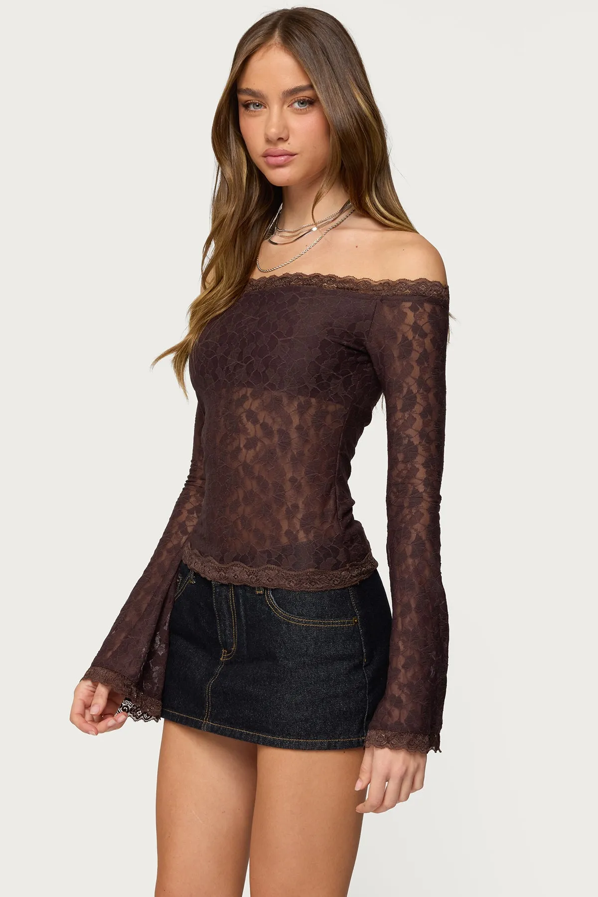 Built In Bra Off Shoulder Lace Top sold by Edikted product image thumbnail 3