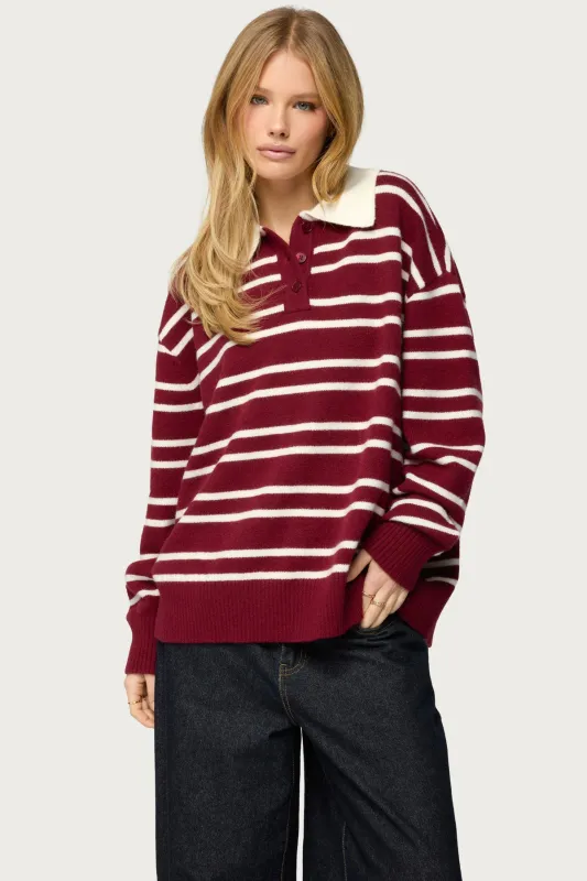 Rilynn Striped Polo Sweater sold by Edikted