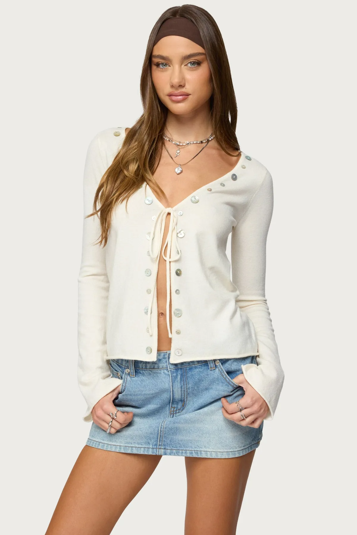 Jesy Iridescent Split Front Knit Cardigan sold by Edikted