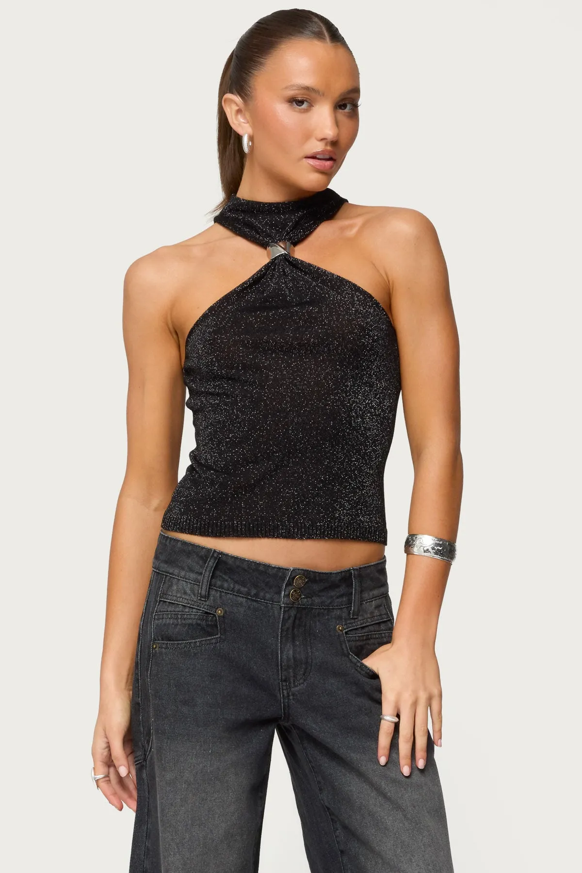Nalia Gathered Ring Glitter Knit Top sold by Edikted