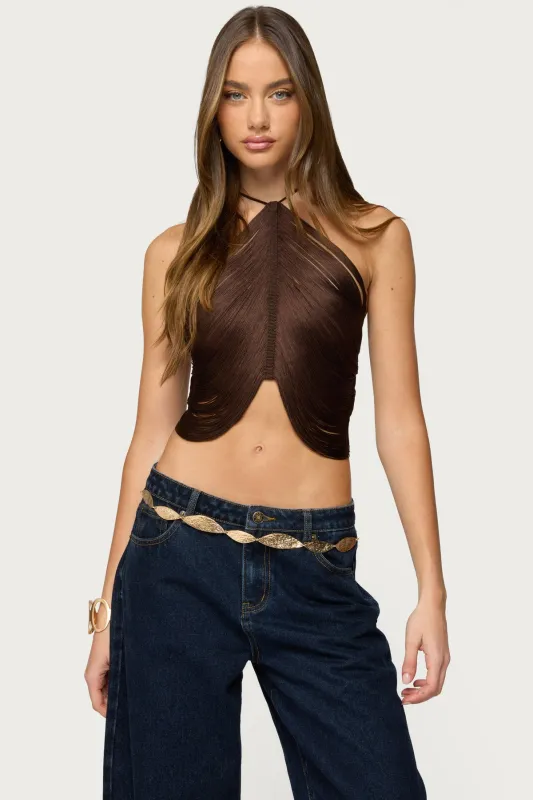 Hara Fringed Crisscross Backless Top sold by Edikted