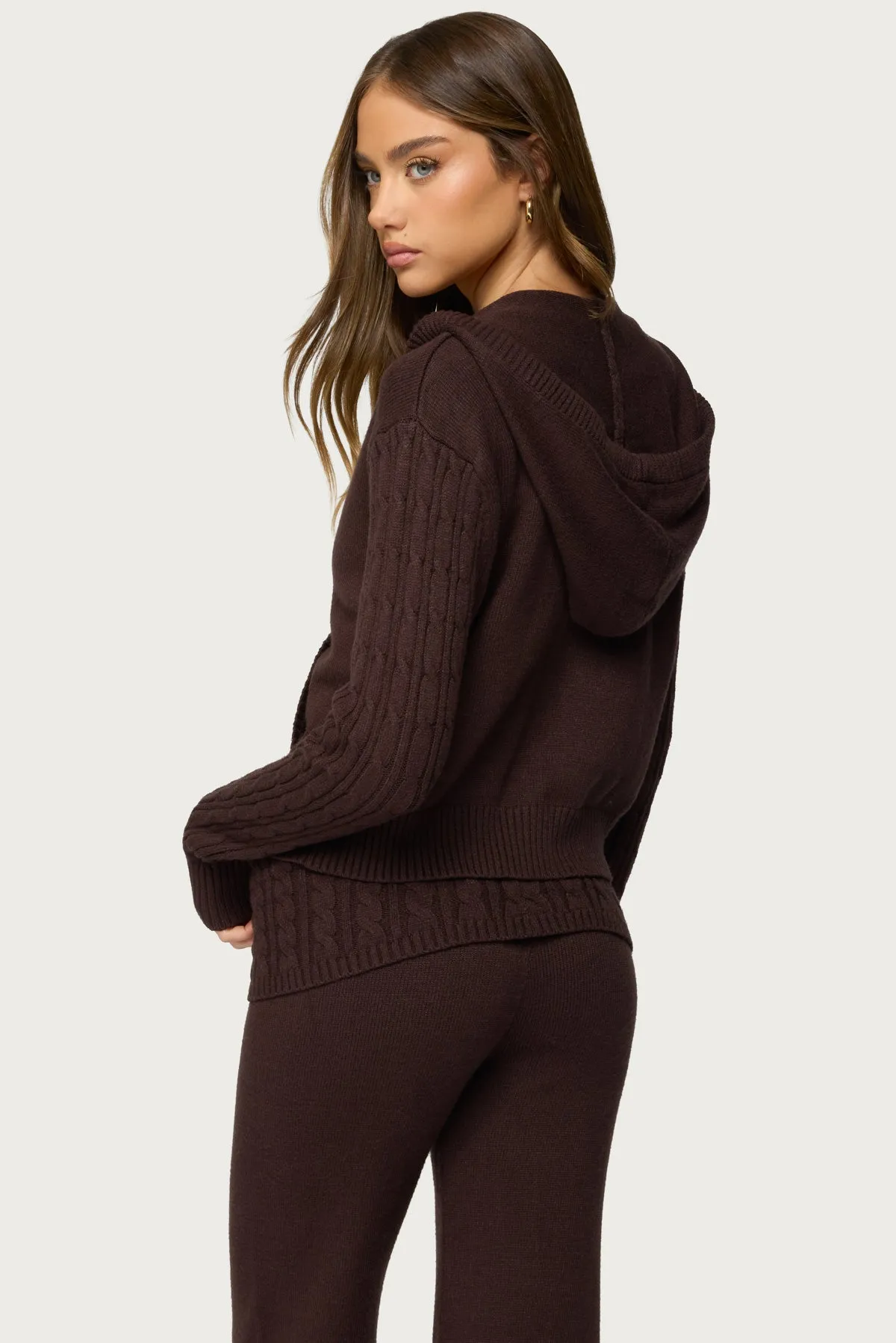 Lula Cable Knit Zip Up Hoodie sold by Edikted product image thumbnail 4