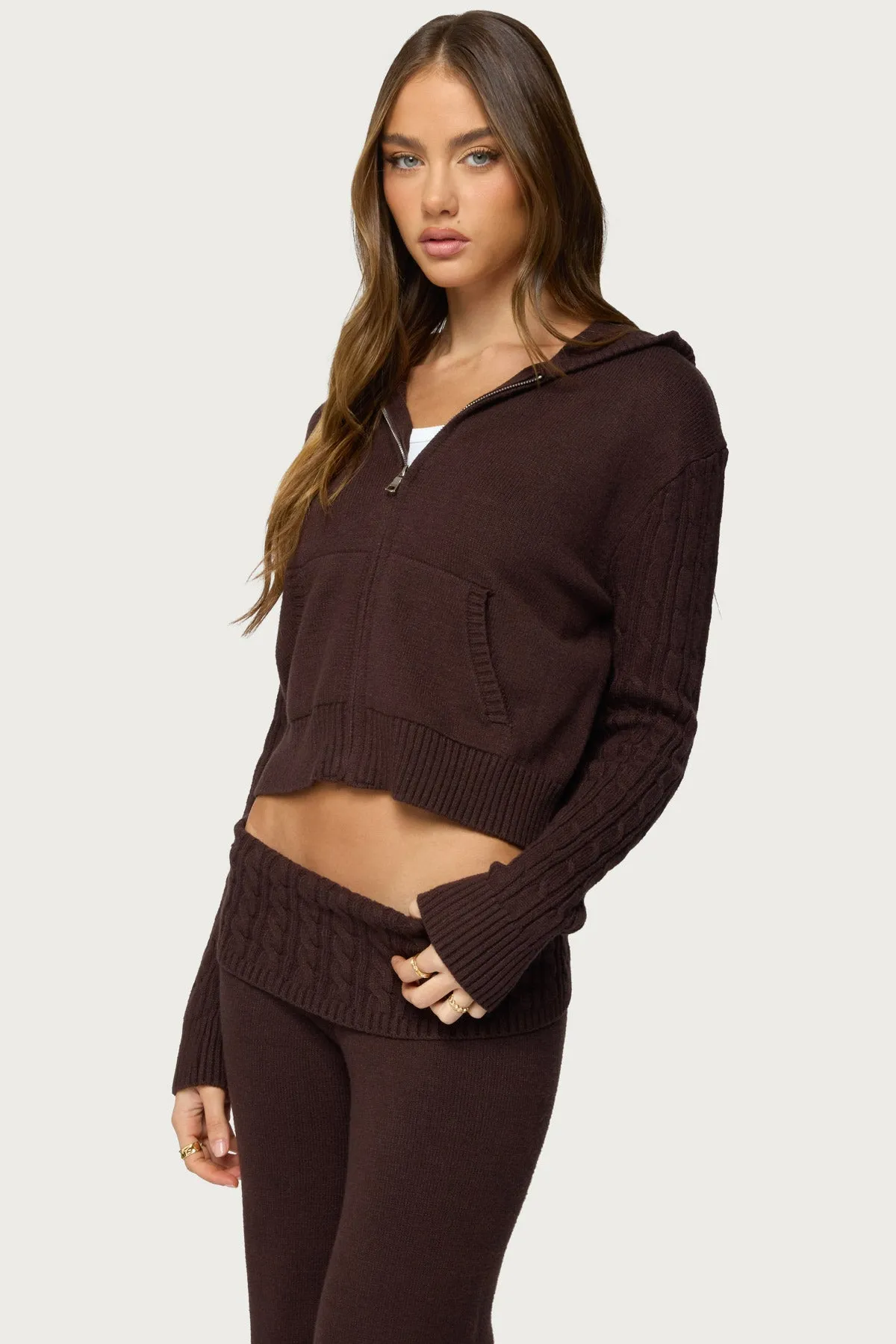 Lula Cable Knit Zip Up Hoodie sold by Edikted product image thumbnail 3