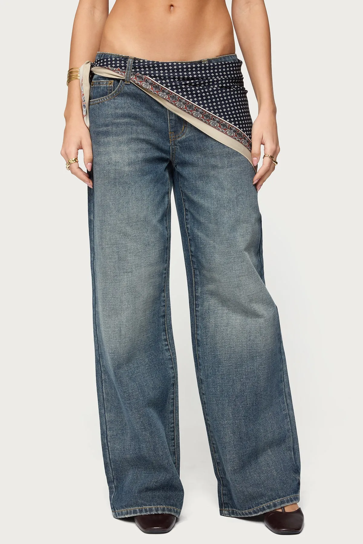 Della Waist Scarf Low Rise Baggy Jeans sold by Edikted product image thumbnail 2