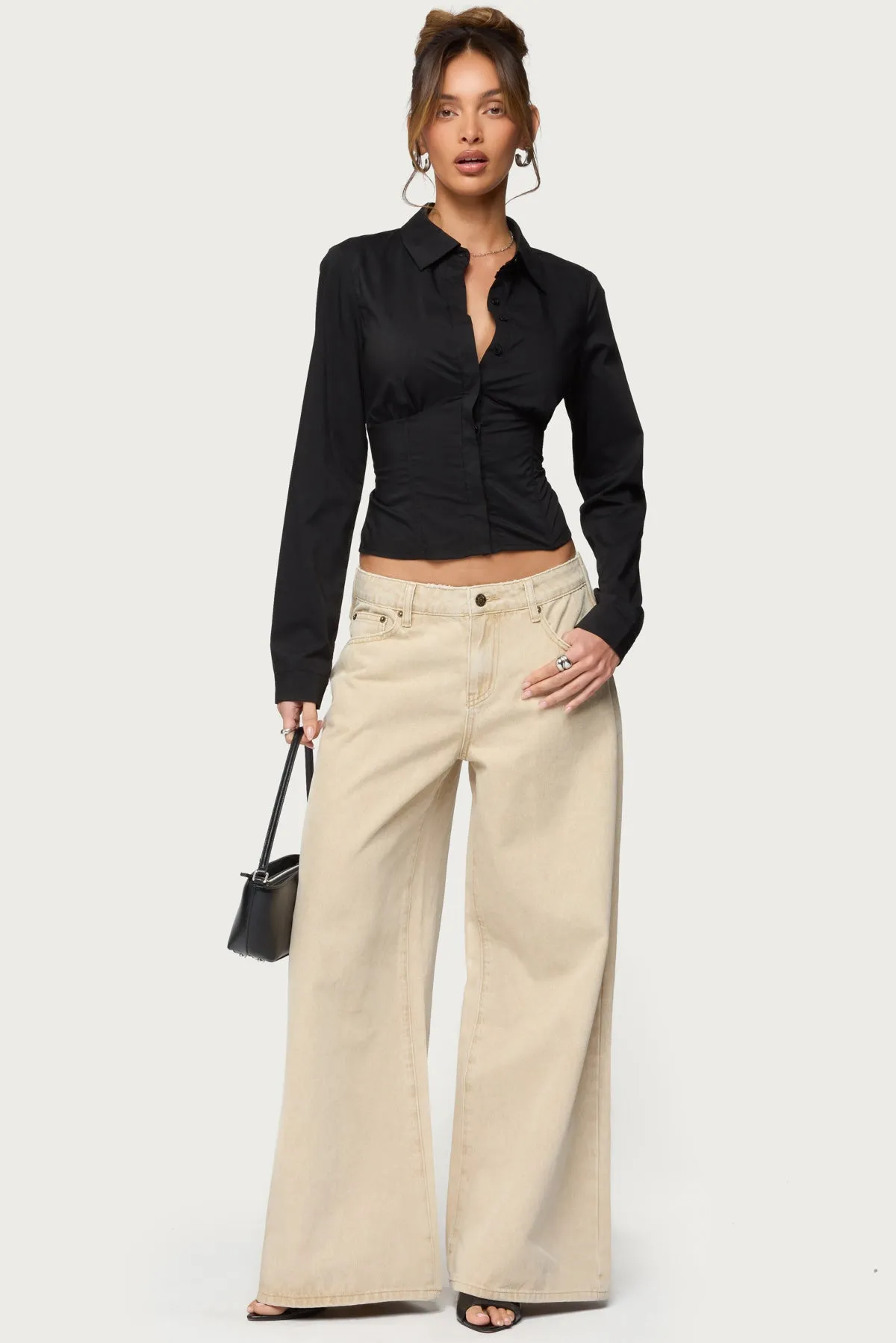 Buttoned Belt Low Rise Baggy Jeans sold by Edikted product image thumbnail 2