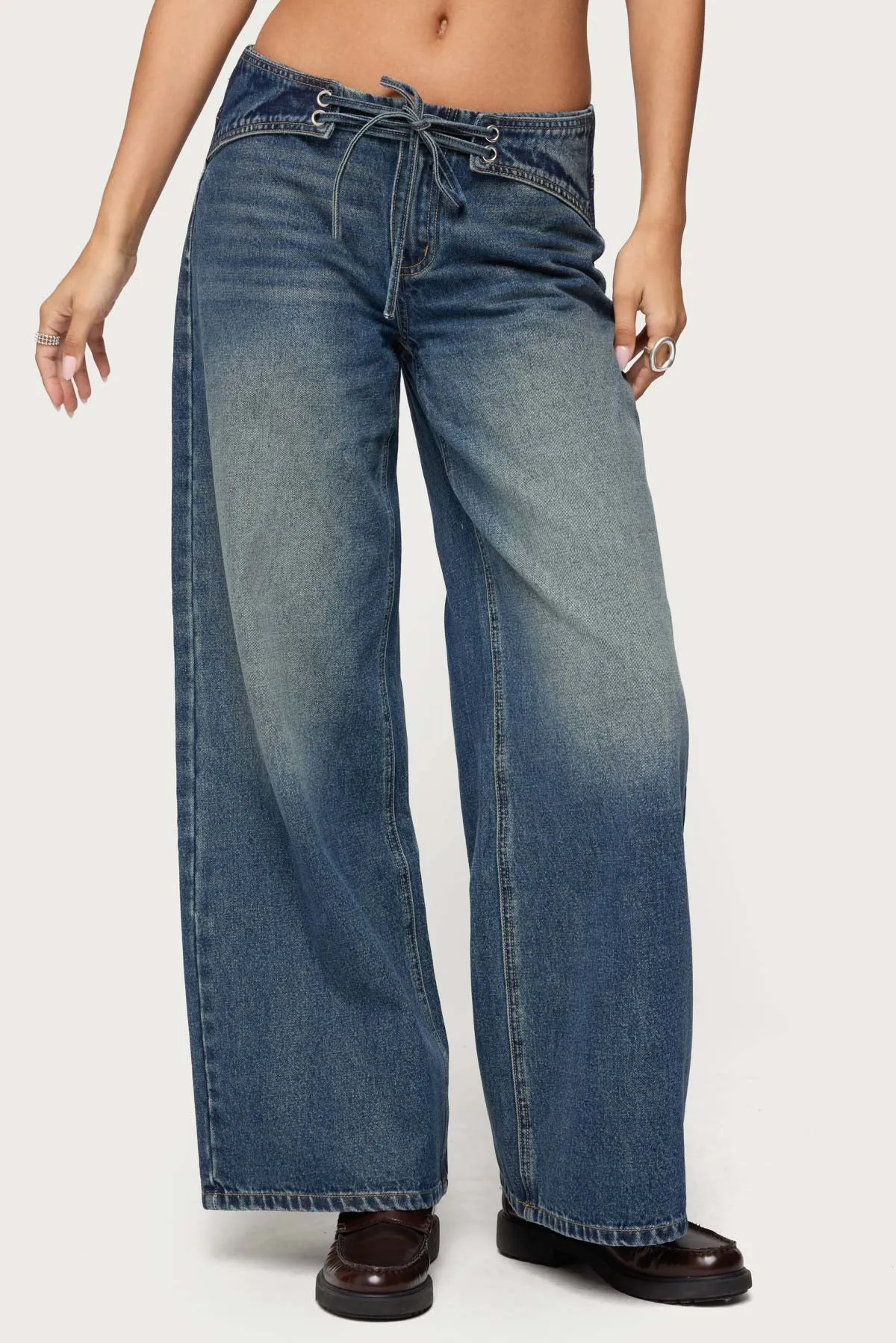 Niah Lace Up Low Rise Baggy Jeans sold by Edikted product image thumbnail 2