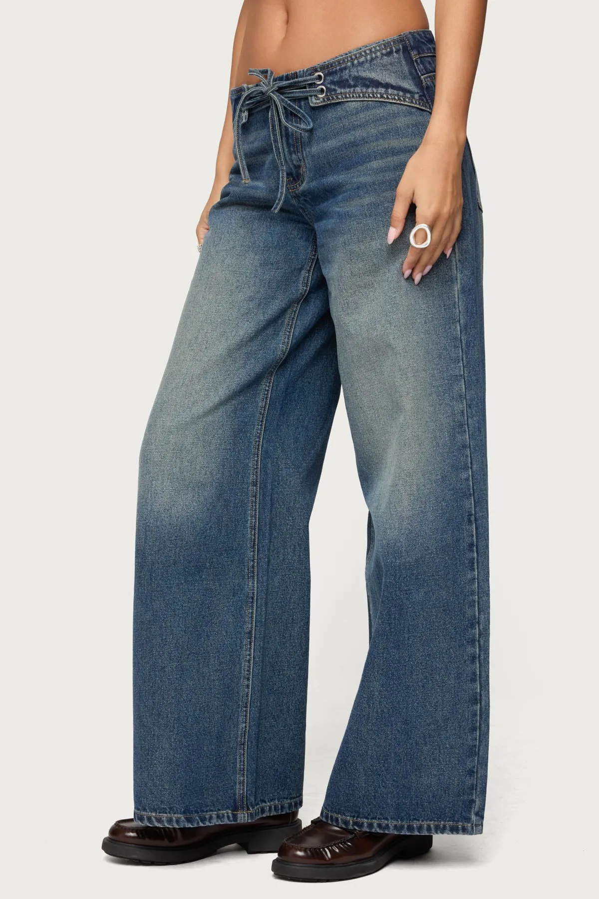 Niah Lace Up Low Rise Baggy Jeans sold by Edikted product image thumbnail 3