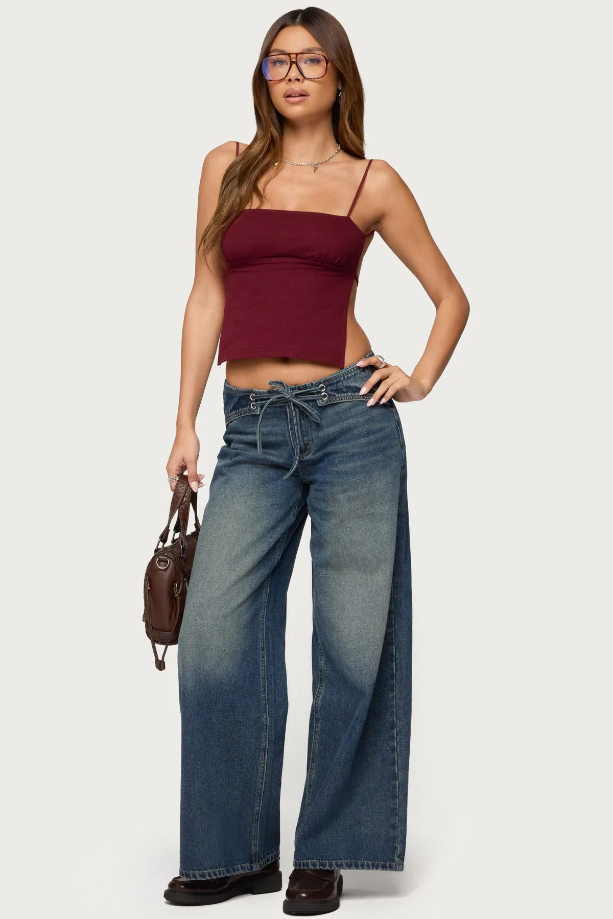 Niah Lace Up Low Rise Baggy Jeans sold by Edikted