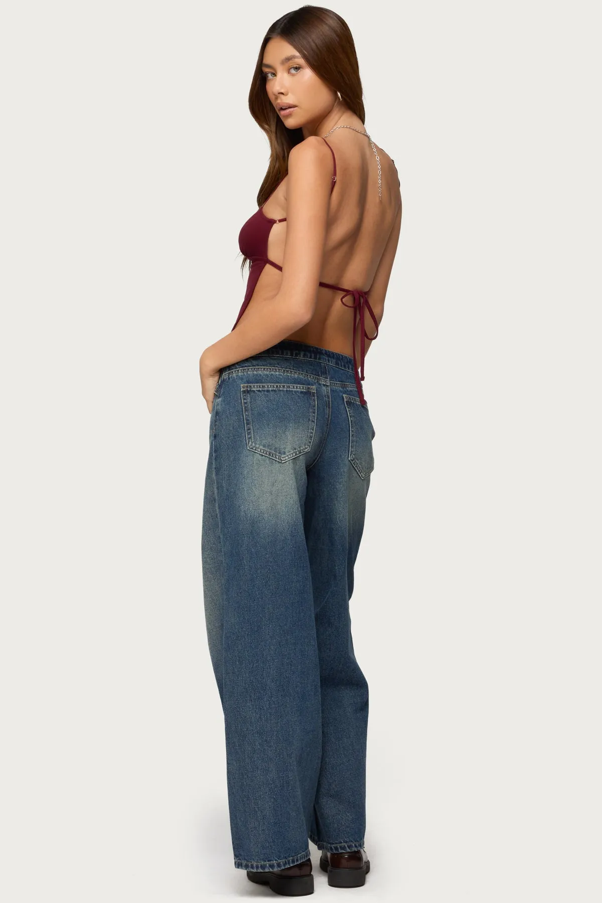 Niah Lace Up Low Rise Baggy Jeans sold by Edikted product image thumbnail 5