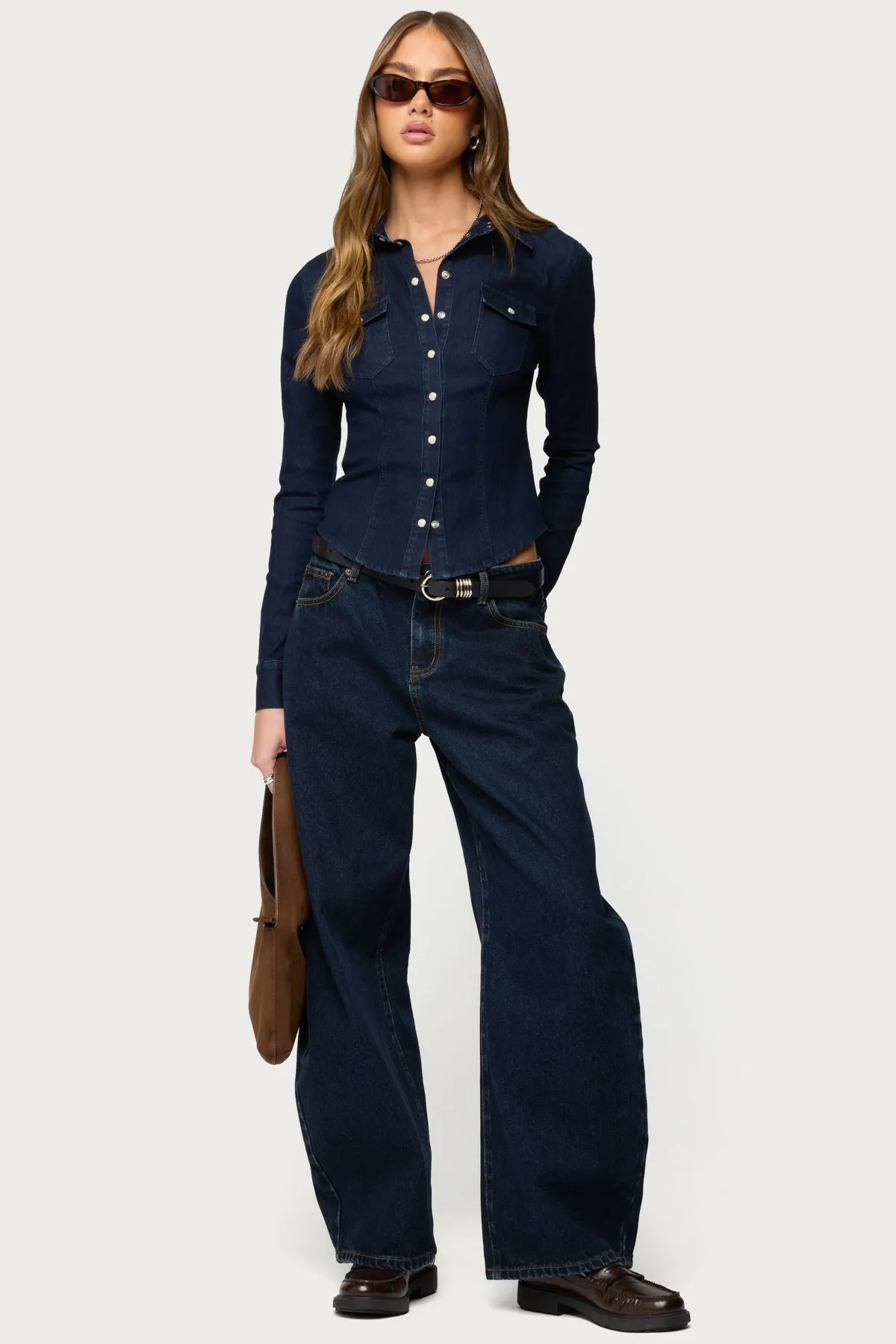 Shylo Stretchy Denim Button Up Shirt sold by Edikted product image thumbnail 2