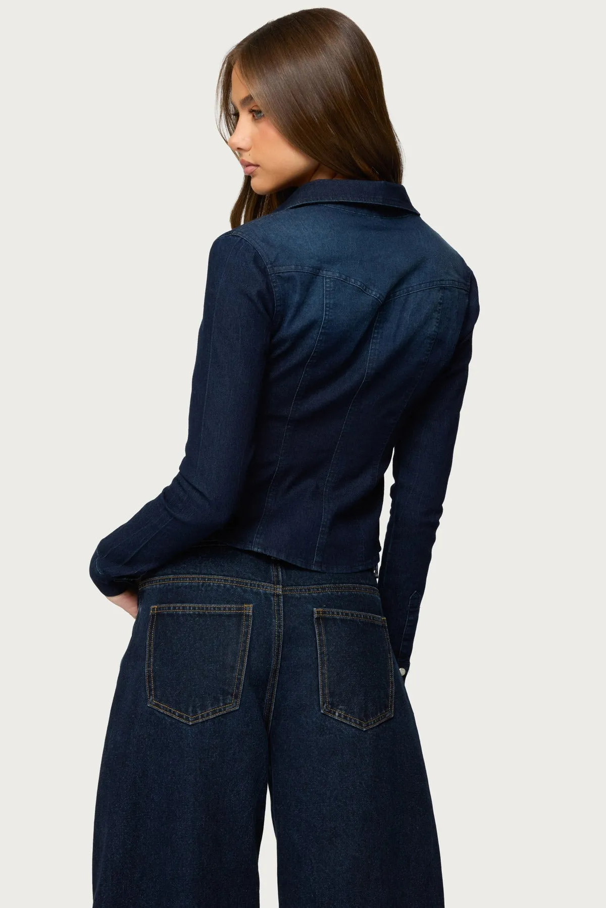 Shylo Stretchy Denim Button Up Shirt sold by Edikted product image thumbnail 5