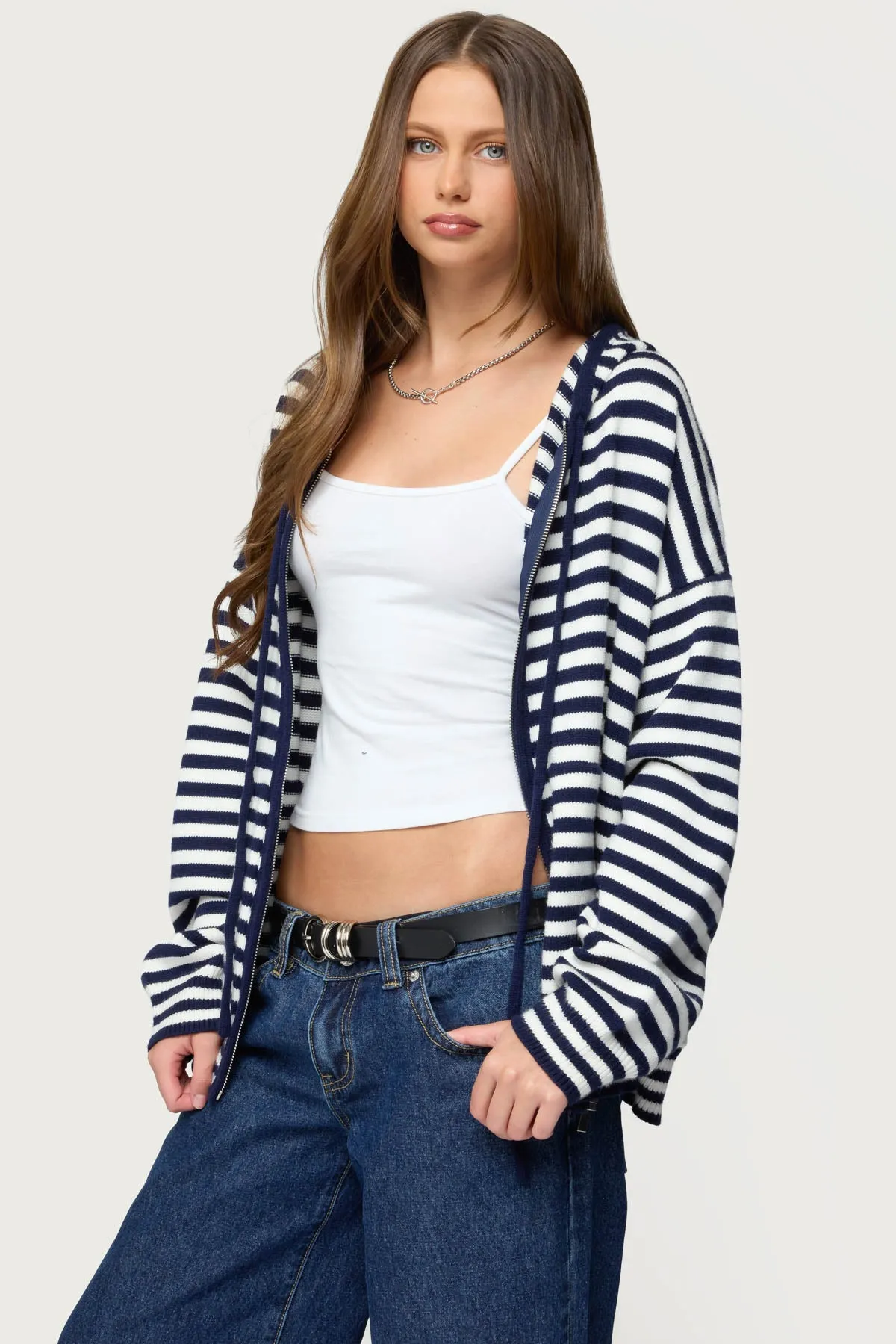 Safari Striped Knit Zip Up Hoodie sold by Edikted product image thumbnail 3