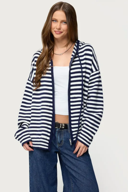 Safari Striped Knit Zip Up Hoodie made by Edikted