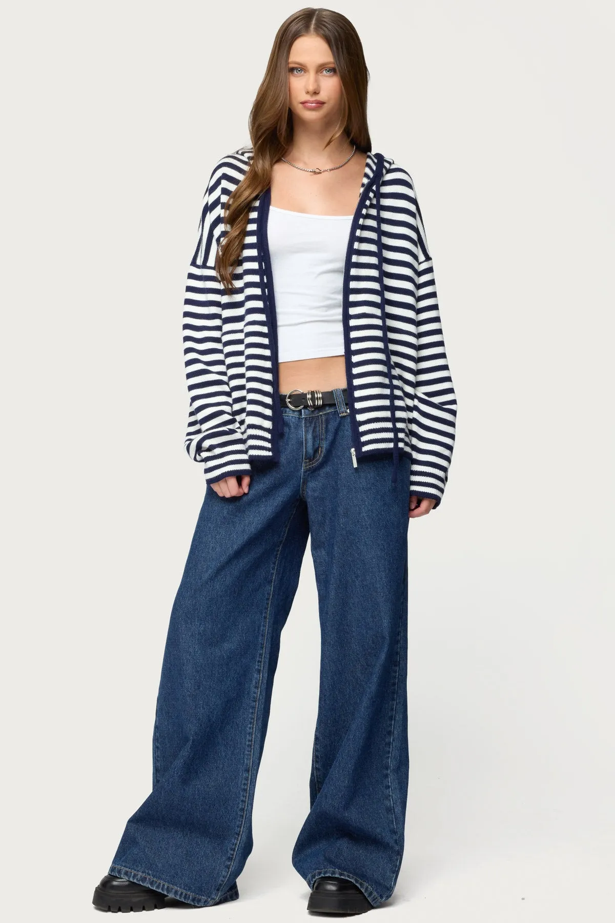 Safari Striped Knit Zip Up Hoodie sold by Edikted product image thumbnail 5