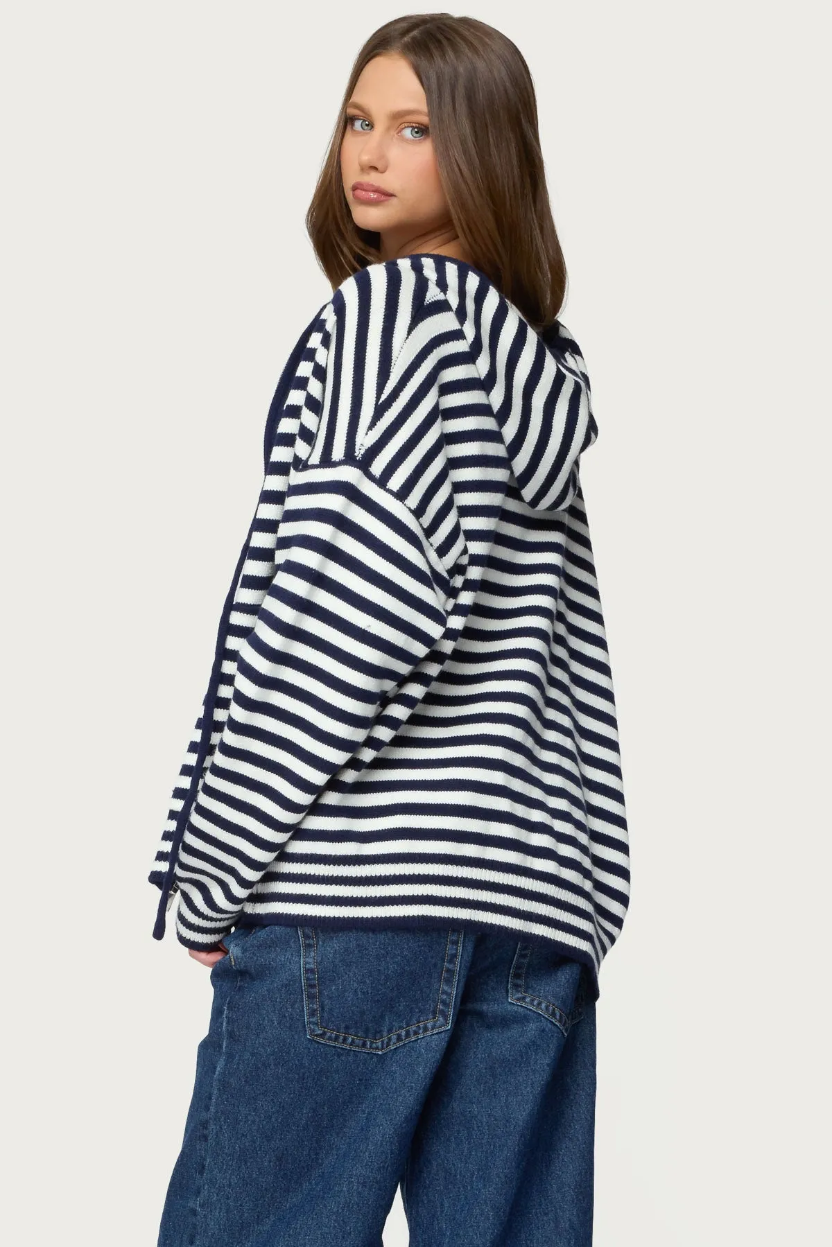 Safari Striped Knit Zip Up Hoodie sold by Edikted product image thumbnail 4