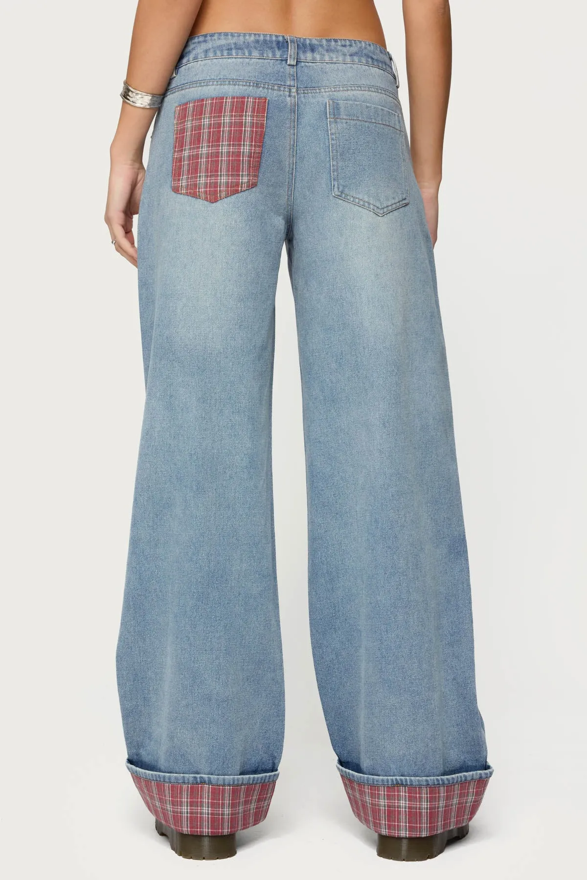 Plaid Cuffed Low Rise Baggy Jeans sold by Edikted product image thumbnail 4