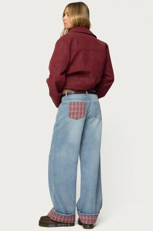 Plaid Cuffed Low Rise Baggy Jeans sold by Edikted