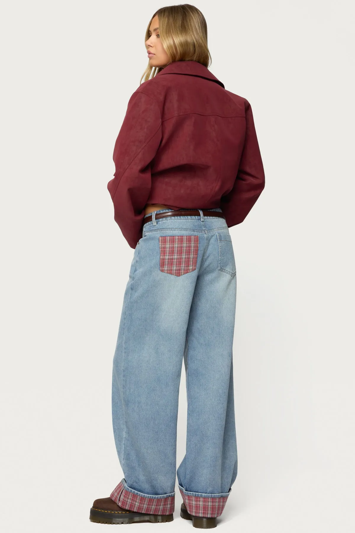 Plaid Cuffed Low Rise Baggy Jeans sold by Edikted