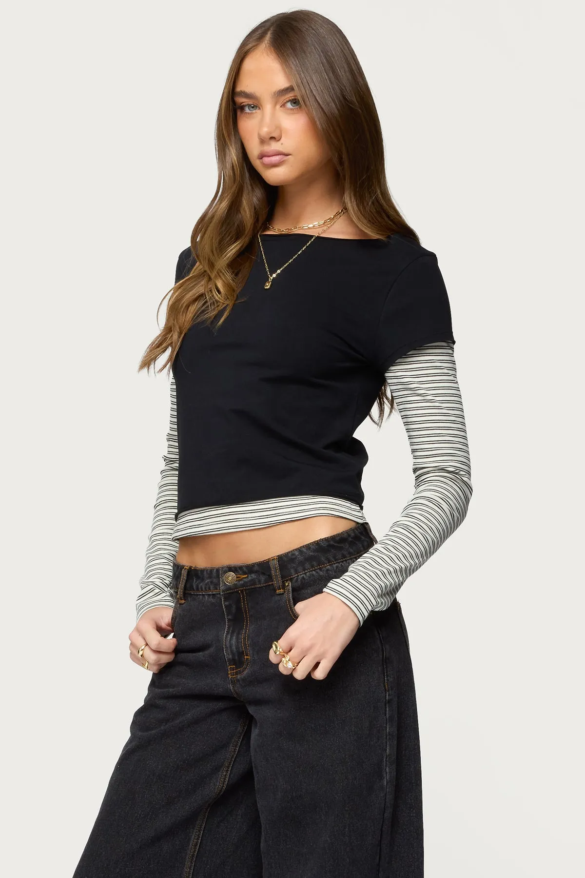 Layered Stripey Long Sleeve T Shirt sold by Edikted product image thumbnail 3
