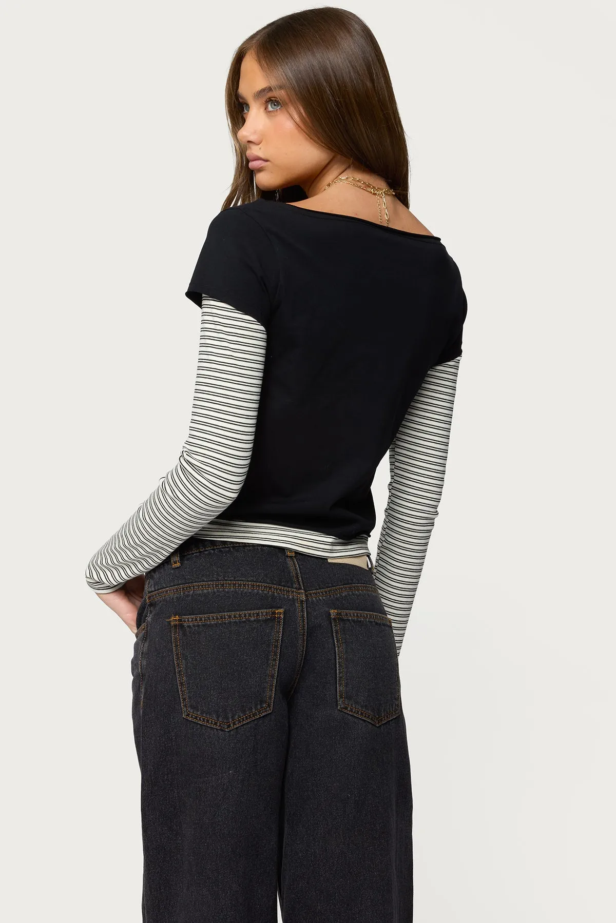 Layered Stripey Long Sleeve T Shirt sold by Edikted product image thumbnail 5