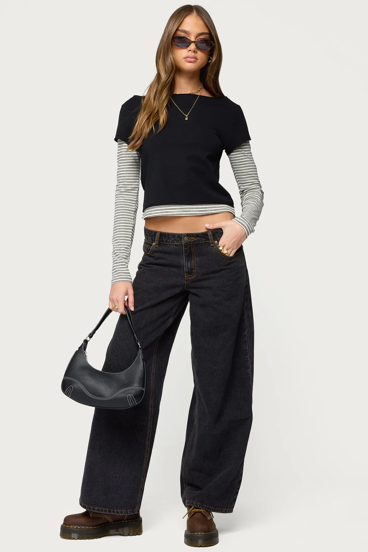 Layered Stripey Long Sleeve T Shirt sold by Edikted product image thumbnail 2