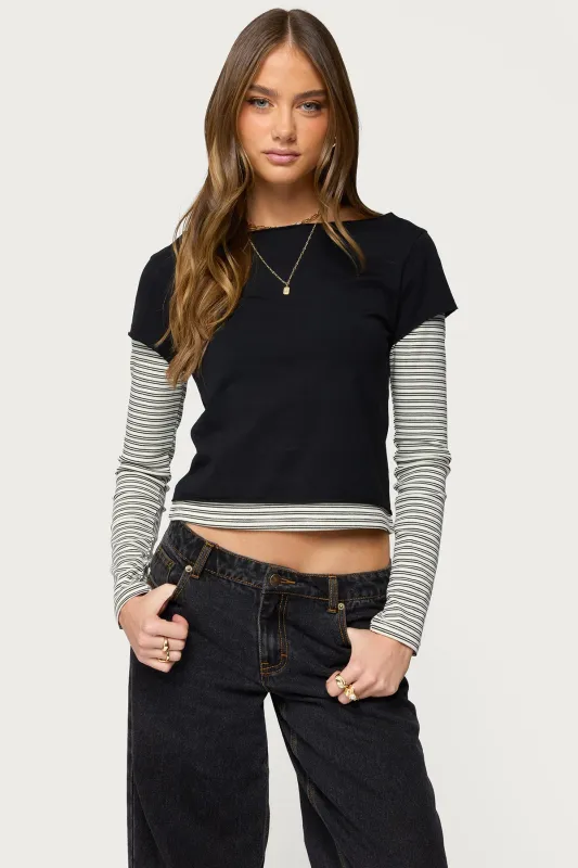 Layered Stripey Long Sleeve T Shirt sold by Edikted