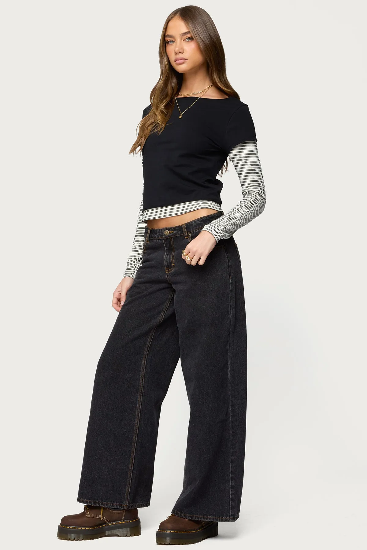 Layered Stripey Long Sleeve T Shirt sold by Edikted product image thumbnail 4