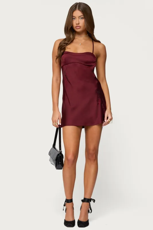 Nalah Satin Effect Mini Dress sold by Edikted