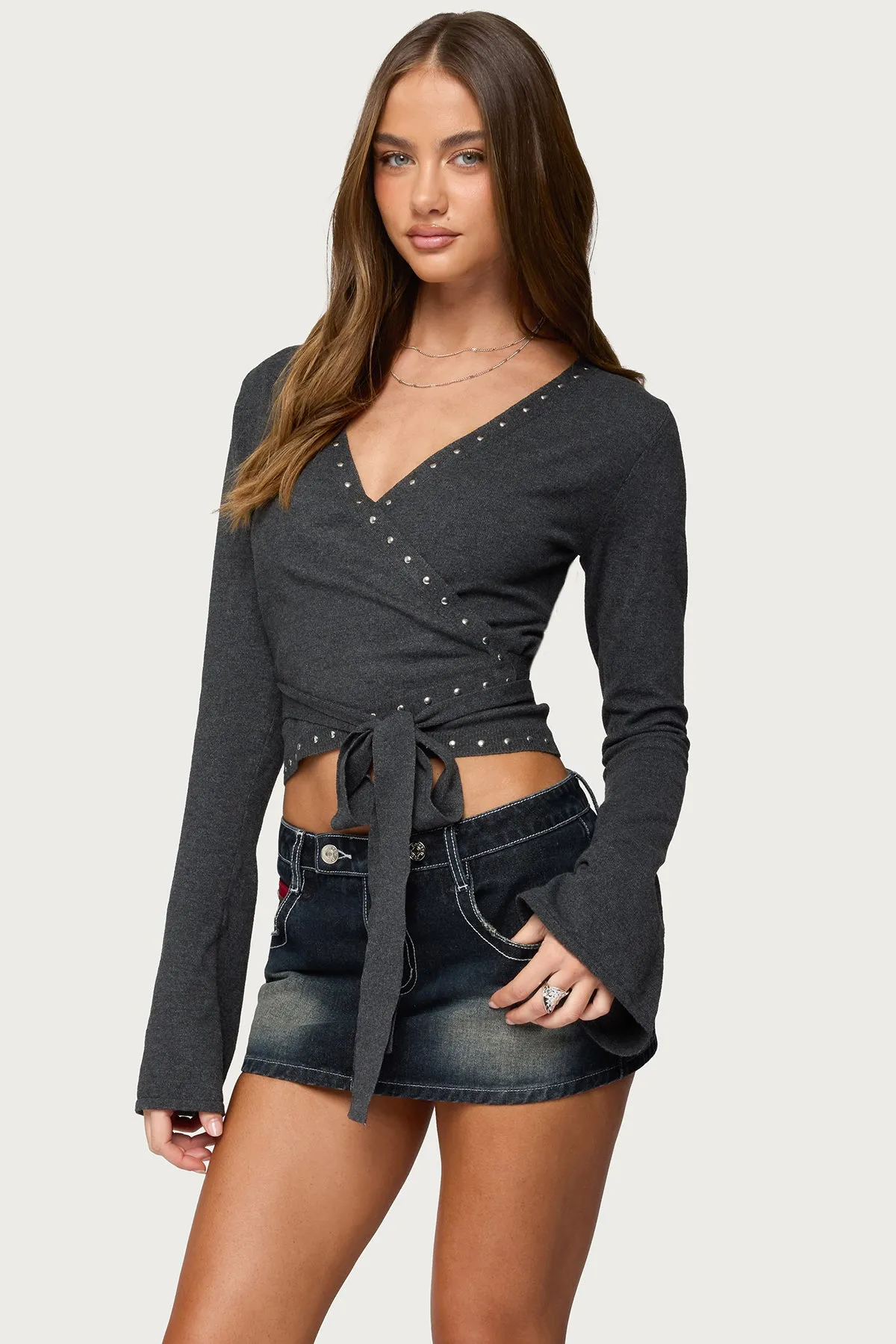 Roccia Studded Knit Wrap Top sold by Edikted product image thumbnail 3