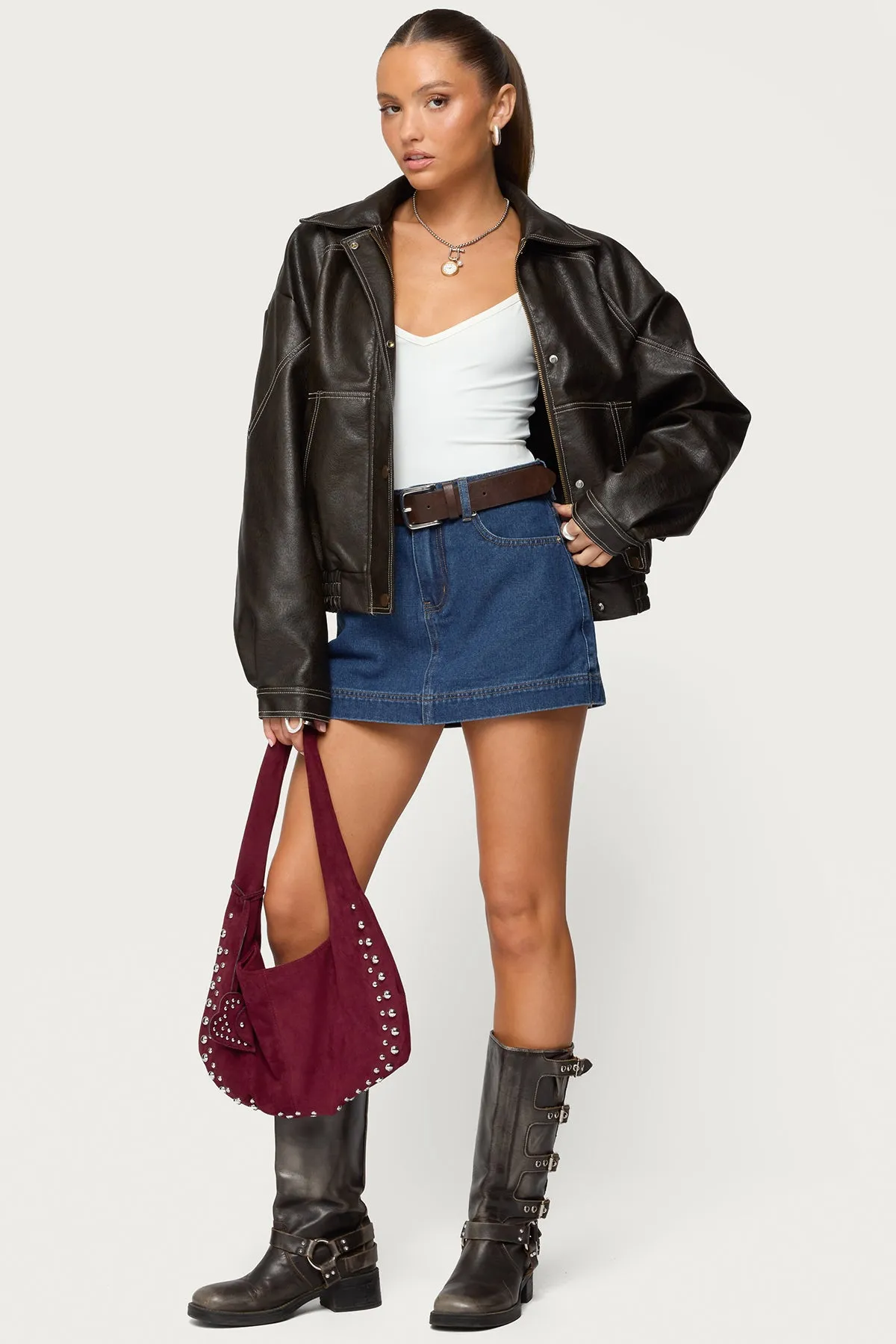 Jaxson Oversized Faux Leather Bomber Jacket sold by Edikted product image thumbnail 2