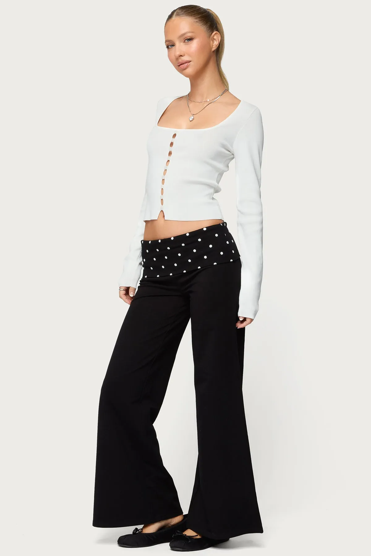 Petite Reeva Polka Dot Foldover Pants sold by Edikted product image thumbnail 3