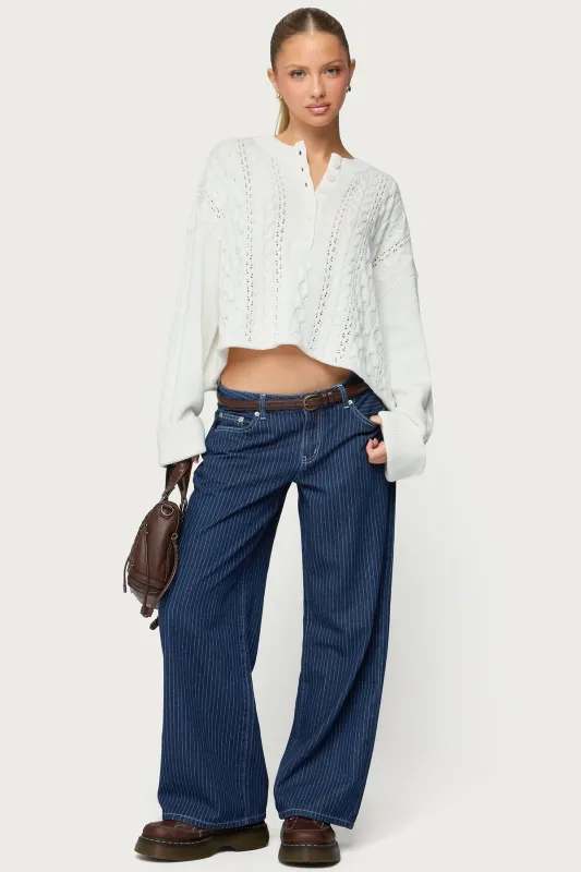 Petite Pinstripe Low Rise Baggy Jeans sold by Edikted
