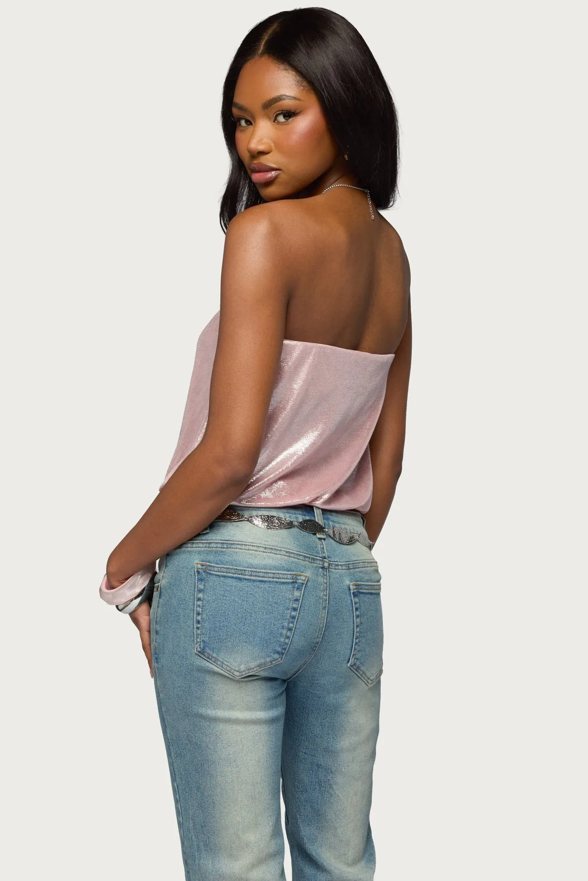 Leira Silky Sparkly Strapless Top sold by Edikted product image thumbnail 5