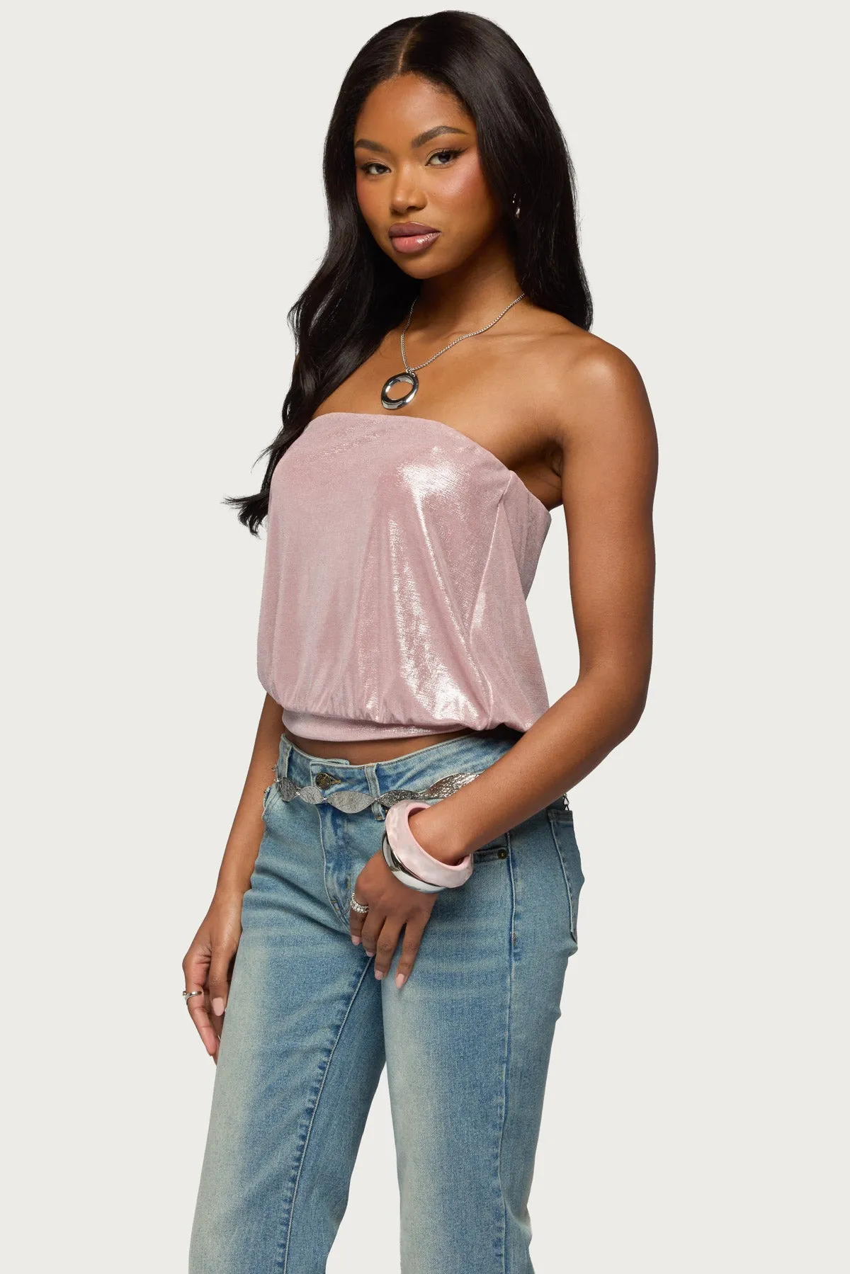 Leira Silky Sparkly Strapless Top sold by Edikted product image thumbnail 3