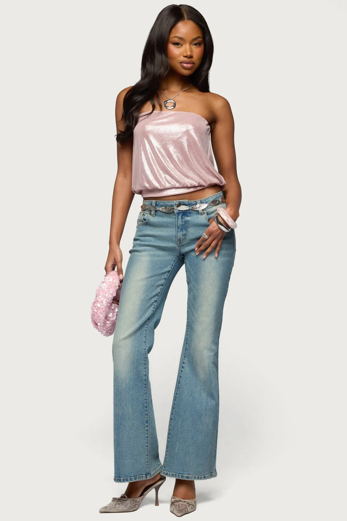 Leira Silky Sparkly Strapless Top sold by Edikted product image thumbnail 2