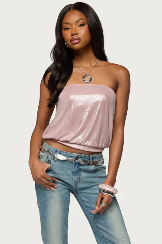 Leira Silky Sparkly Strapless Top sold by Edikted