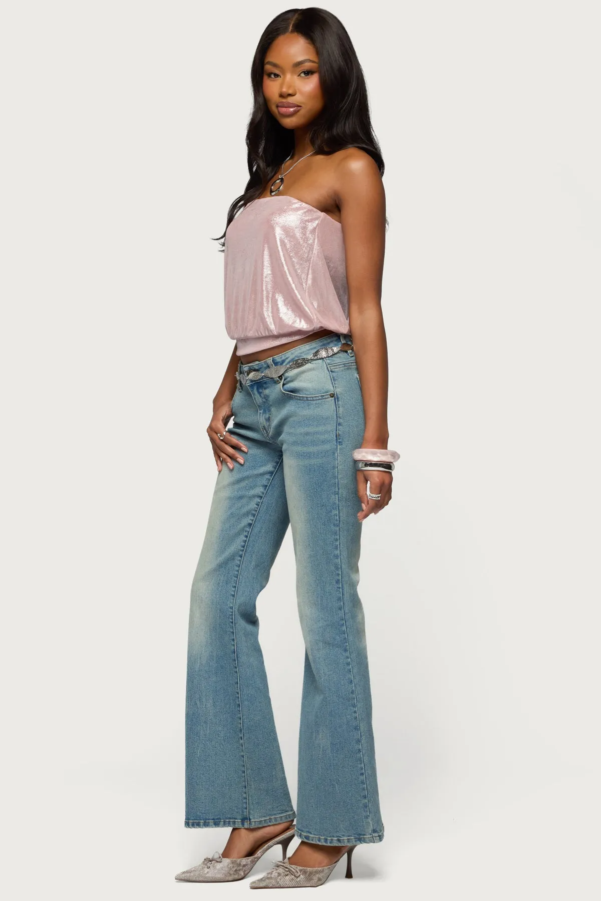 Leira Silky Sparkly Strapless Top sold by Edikted product image thumbnail 4