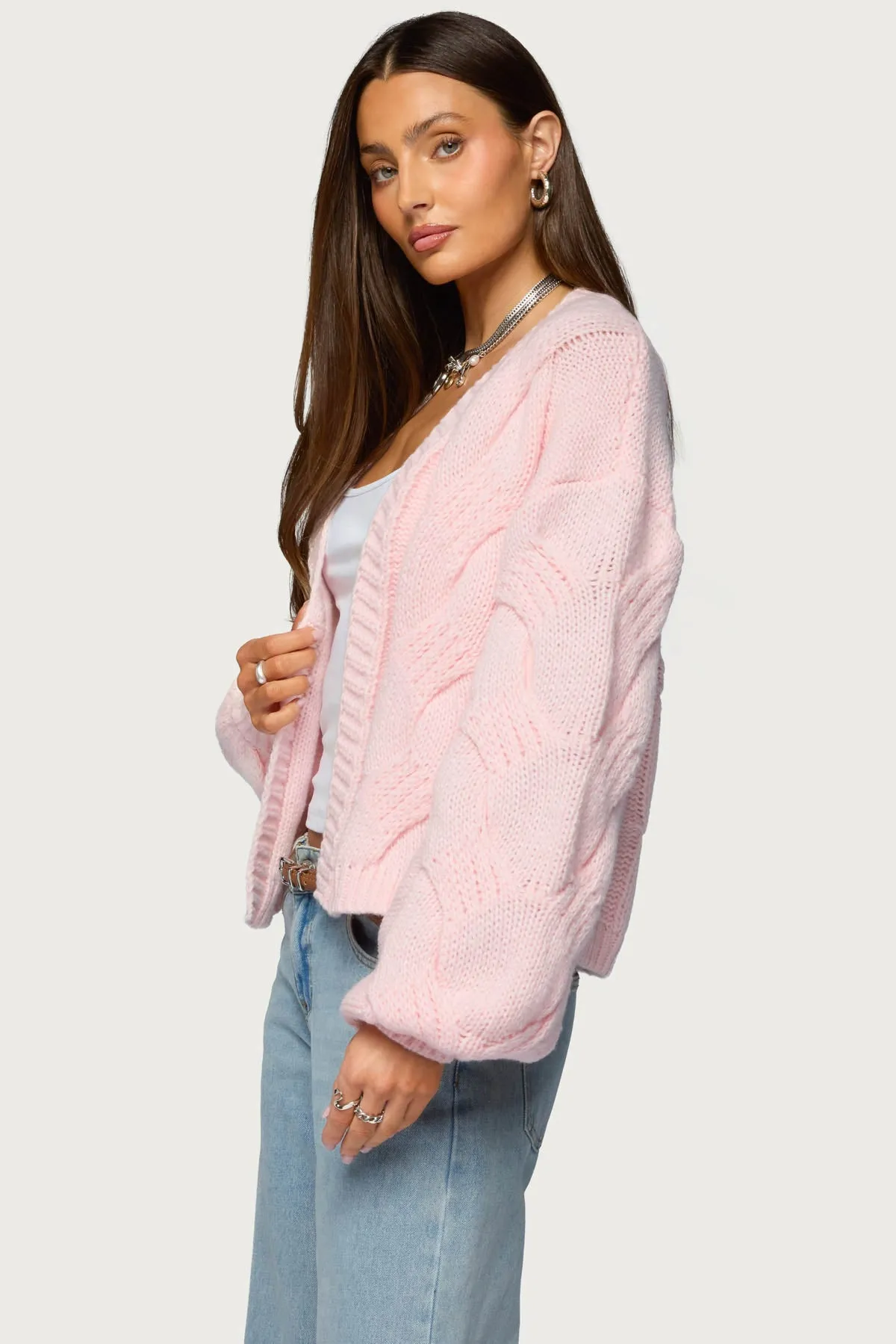 Braiden Chunky Cable Knit Cardigan sold by Edikted product image thumbnail 3