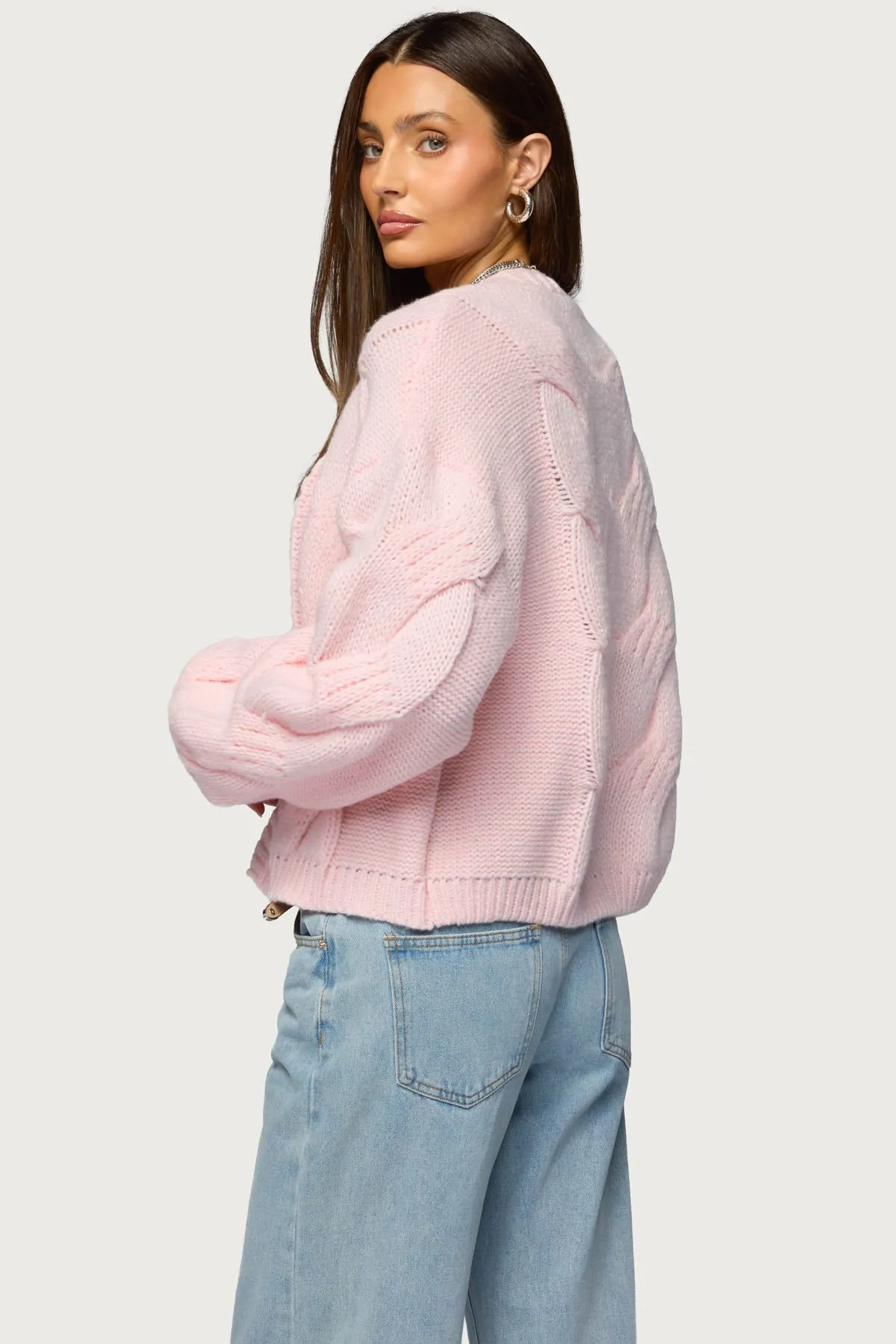 Braiden Chunky Cable Knit Cardigan sold by Edikted product image thumbnail 5