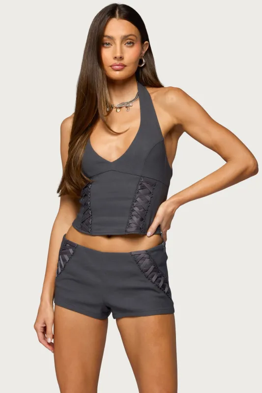 Lirah Laced Up Halter Top made by Edikted